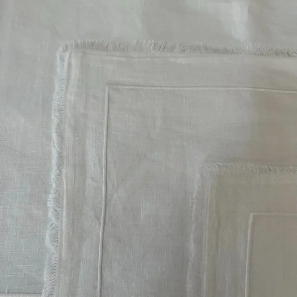 Restoration Hardware White Linen Placemat Set (4) Hemstitch Border Frayed Edges